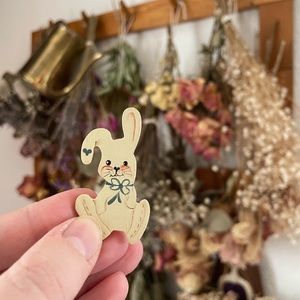 Vintage Wooden Handmade Easter Bunny Brooch